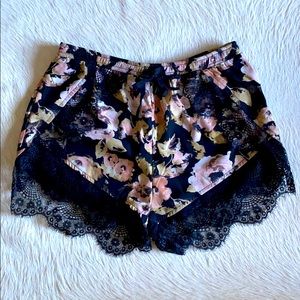 Silky Floral and Lace Shorts
